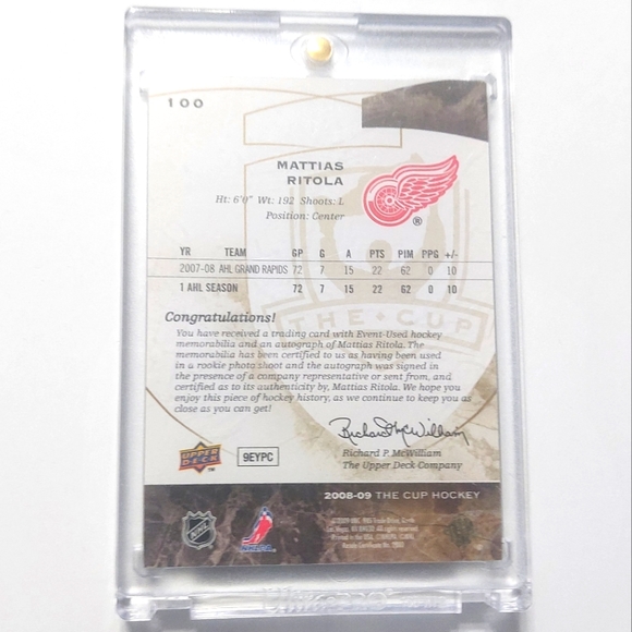 Mattias Ritola Rookie Card Gold UD THE CUP Hockey 2008/09 Red Wings 26/42 - Picture 2 of 2